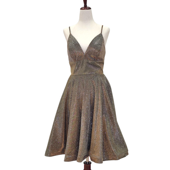 NWT Women's Gold Sparkle Cocktail Dress - Picture 1 of 8